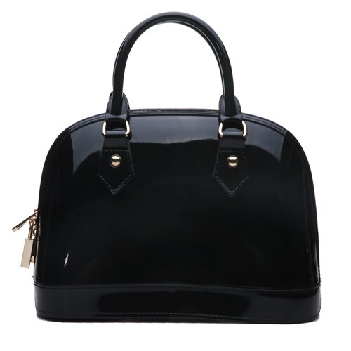 26cm Girls Women PVC Candy Colors Jelly handbag Lady's Shell Shoulder Bag Silicon Tote Beach messenger Bag bolsa Purse: black