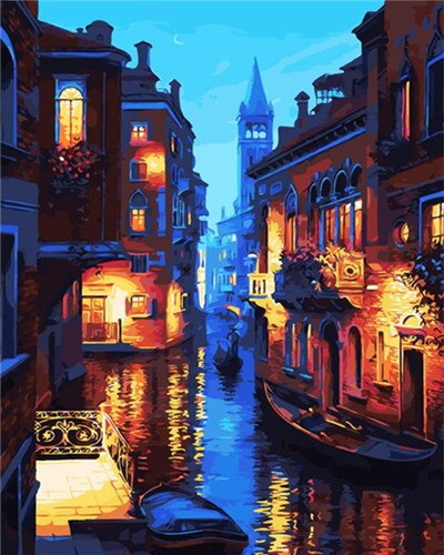AZQSD Oil Painting By Numbers Landscape DIY Acrylic Paint Coloring By Numbers City Scenery Canvas Pictures Living Room: SZGD8448