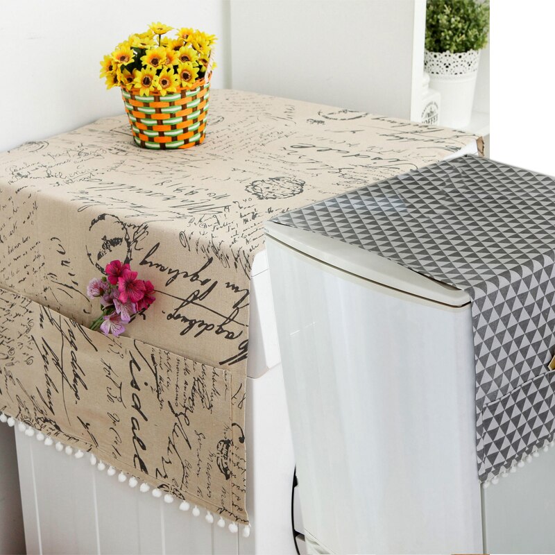 1pc Geometric Refrigerator Cloth Single Door Refrigerator Dust Cover Pastoral Double Open Towel Washing Machine Cover Towel