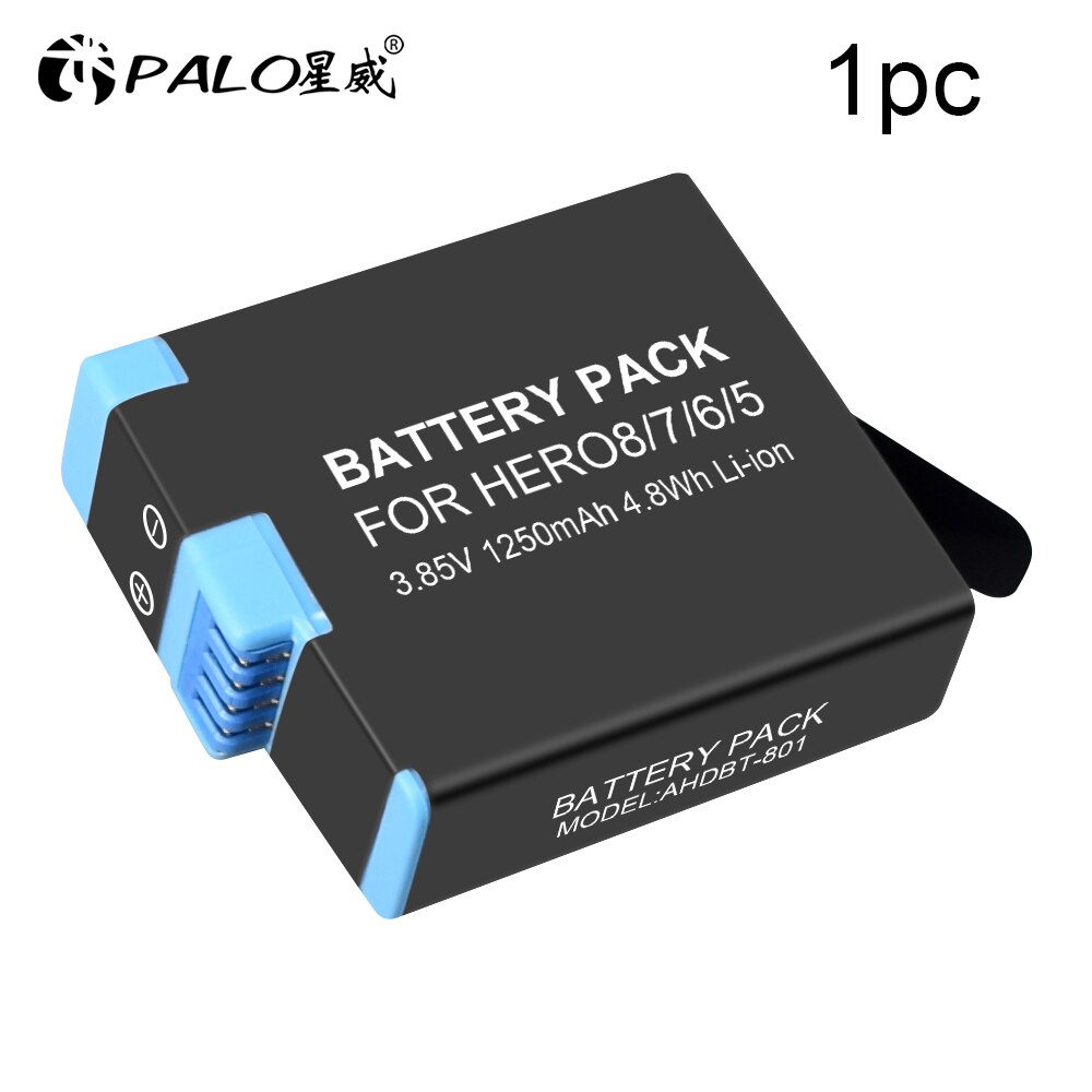 Palo 100%  original til gopro hero 7 hero 6 hero 5 batteri til go pro hero 7 6 hero 5 gopro hero 8 sort afkode kamera batteri: 1 stk batteri