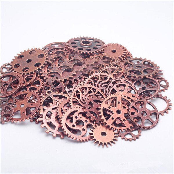 100g Vintage Steampunk Wrist Watch Parts Gears Wheels Steam Punk Lots of Pieces DIY Jewelry Making Findings 12-40mm: Copper Red