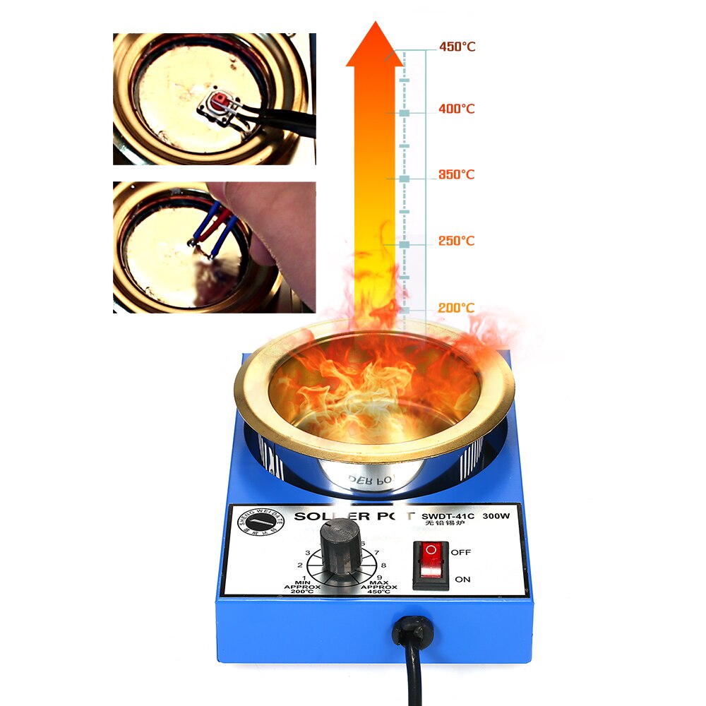 220v 300w lödkruka tenn smältugn termoreglering lödning avlödningsbad 100/80/50/38mm 200 ~ 450 celsius eu-kontakt