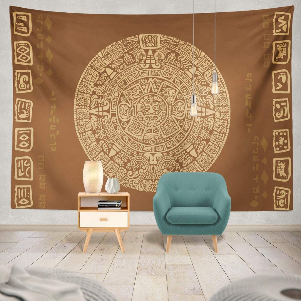 Aztec Symbol Calendar Tapestry Mayan Hanging Tapestries American Indian Wall Hanging Decor for Home Decorations
