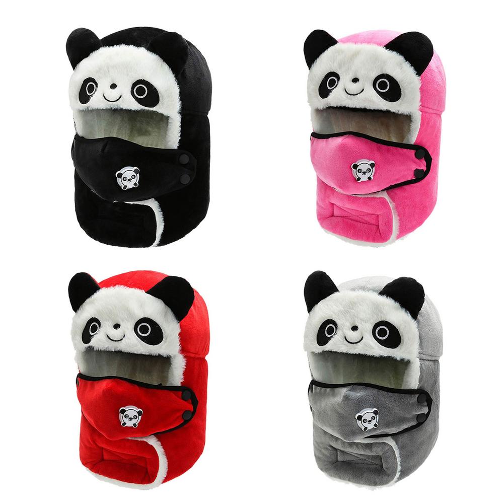Winter Warm Fleece Hat Cute Cartoon Panda Windproof Face Cover Hat For Kids Adult Outdoor Cycling Hiking Skiing Caps Balaclava