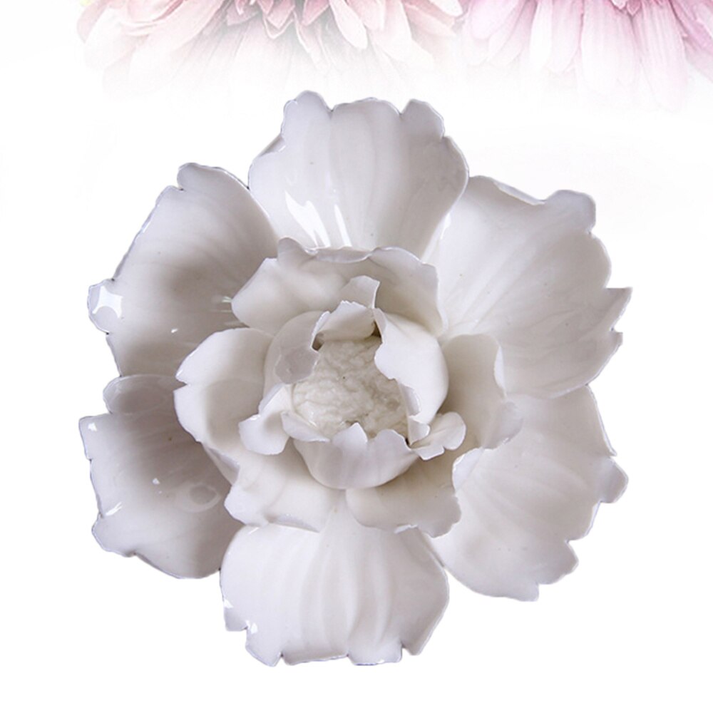Fleur d'art en céramique murale suspendue, décor artisanal stéréoscopique artificiel pivoine de Luoyang pour salon: White