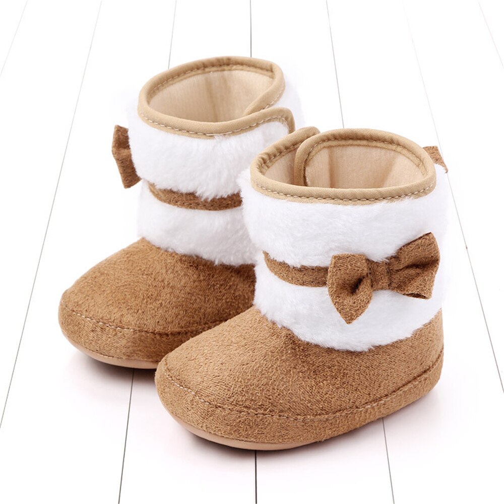 Winter Cotton Casual Flat Baby Boots Toddler Boy Girl Booties Shoes with Bowknot for Kid 0-12 Months: Khaki / 14