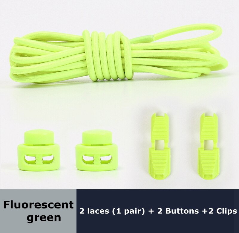 Cordones elásticos redondos de primavera, cierre de plástico de rápido uso en 1 segundo, sin cordones, adecuados para todos los cordones para perezosos, 1 par: Fluorescent green