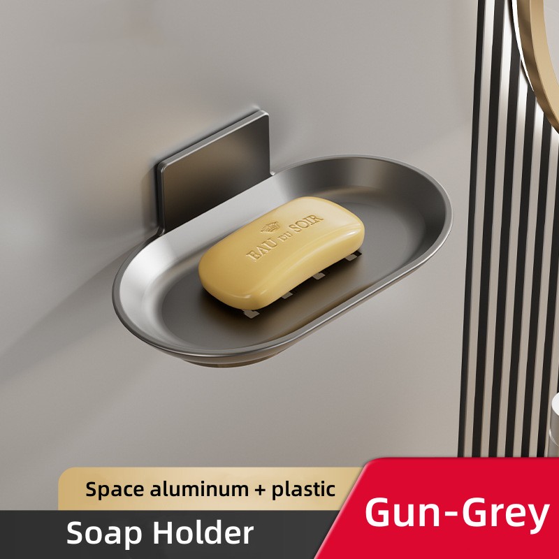 Seifenhalter aus Aluminiumlegierung, Badezimmer-Seifenschale mit Abflusswasser, Wandmontage, Seifenkiste mit Wasserpfanne für Badezimmer-Accessoires
