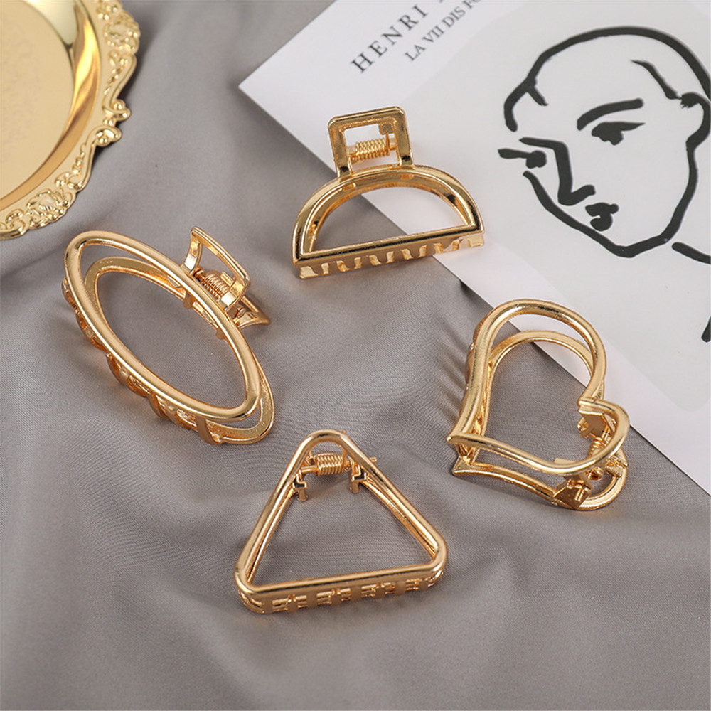 Garra de pelo de Metal de Color dorado geométrico Simple para mujeres y niñas, pasador con forma de corazón y gato, accesorios para el cabello, tocado