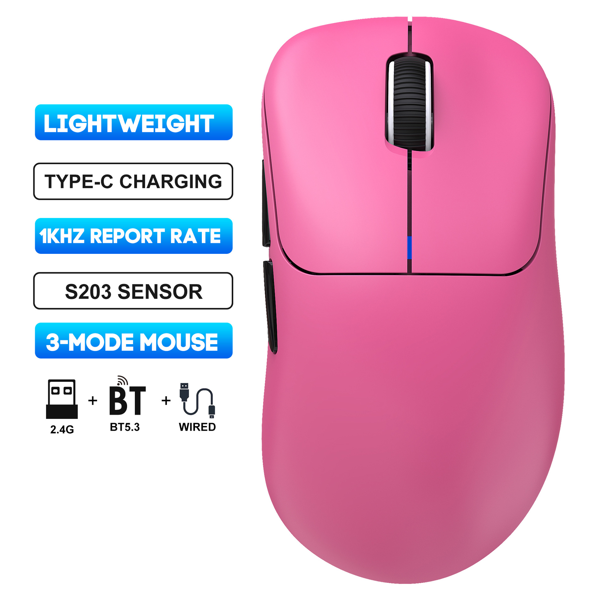 HXSJ T700 Triple-Mode Gaming Mouse - Wired/2.4G Wireless/BT5.3 - 10000DPI Light weight: Red