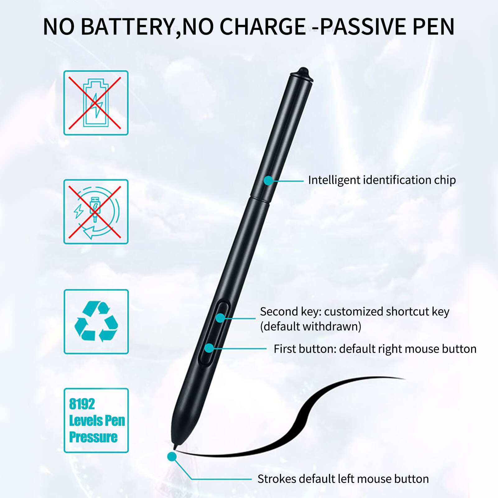 T505 Graphics Drawing Tablet Ultralight Art Creation Sketch Battery-free Stylus 30 Pen Nibs 8192 Levels Pressure 8 Shortcut Keys