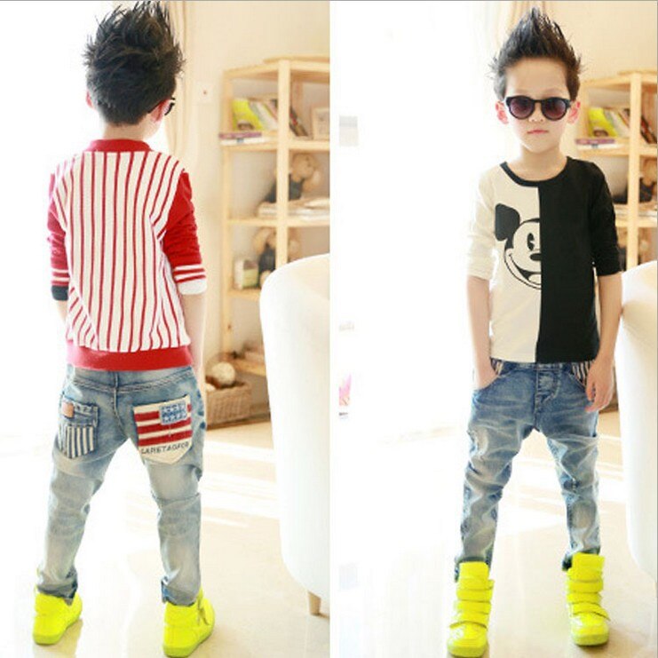Pantalones vaqueros informales para niños de 3 a 13 años, Jeans a la , , Primavera,