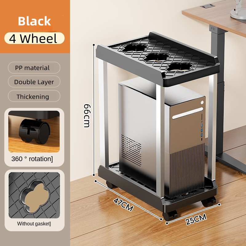 Double Layer Computer Tower Stand Mobile Base with Universal Wheels Simple Storage Heightening Case Support Bracket PC CPU Stand: Silver