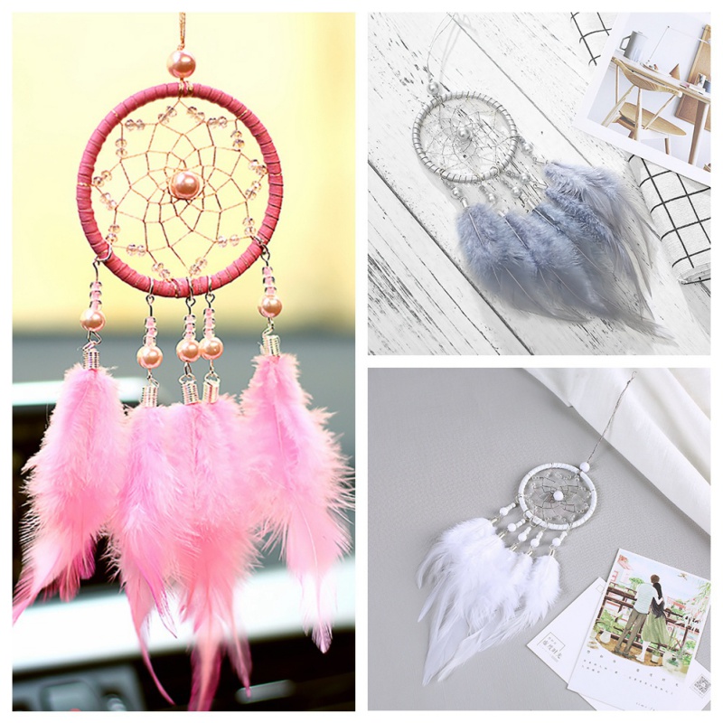 Campanas de viento coche colgante hogar Decoración de pared colgante atrapasueños Mini atrapasueños rosa/blanco/gris atrapasueños
