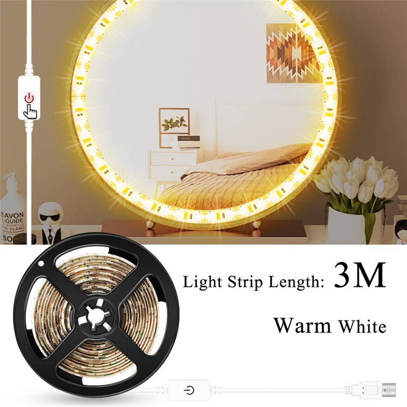 CanLing Vanity Mirror Light USB 5V Touch Switch Dimmable Makeup Mirror Wall Lamp Decor Bathroom Dressing Table Beauty Light Bulb: Warm White 3m