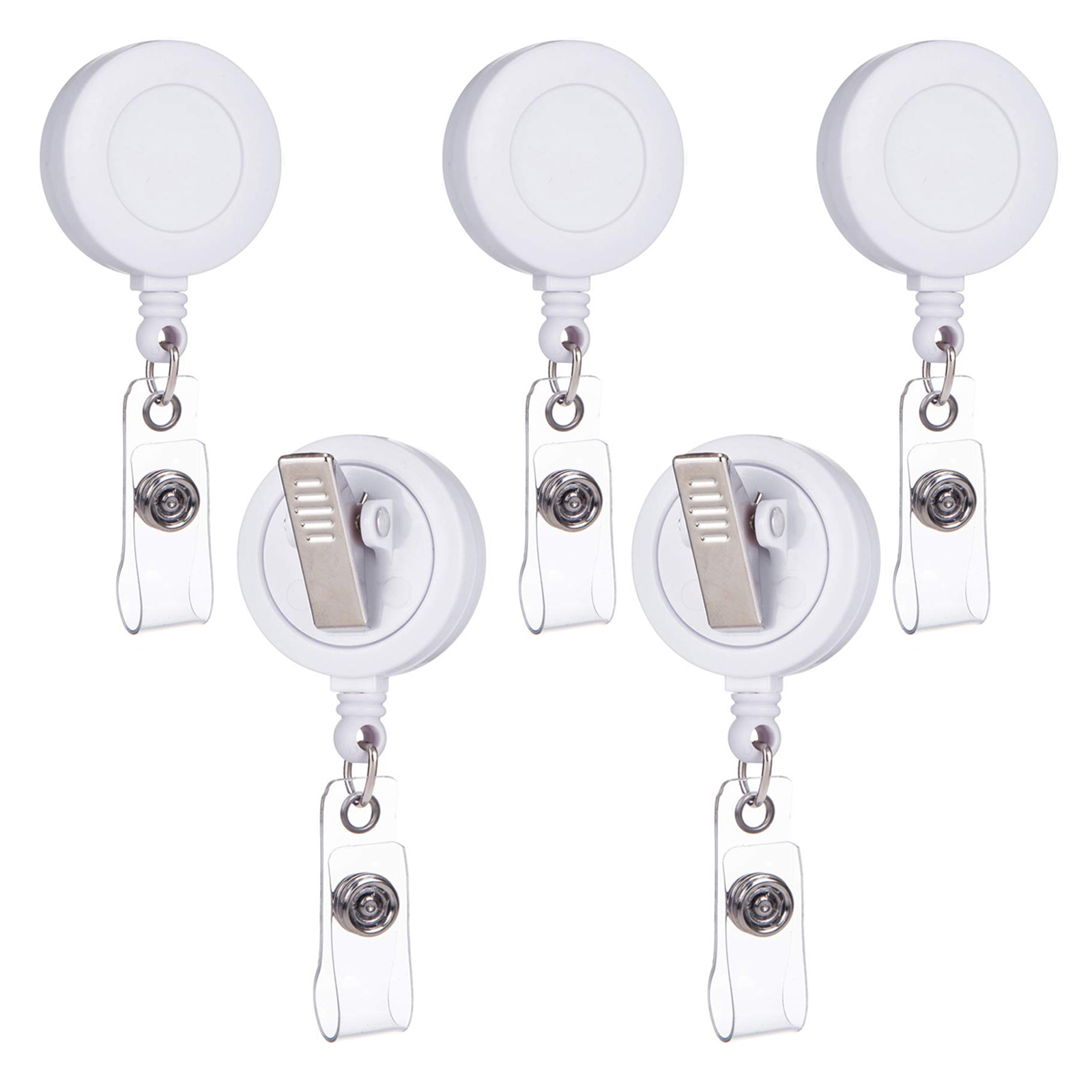 5-pack badgehaspels intrekbaar met draaibare alligatorclip intrekbare badgehouderhaspels multitool karabijn sleutelhanger: Ivoor