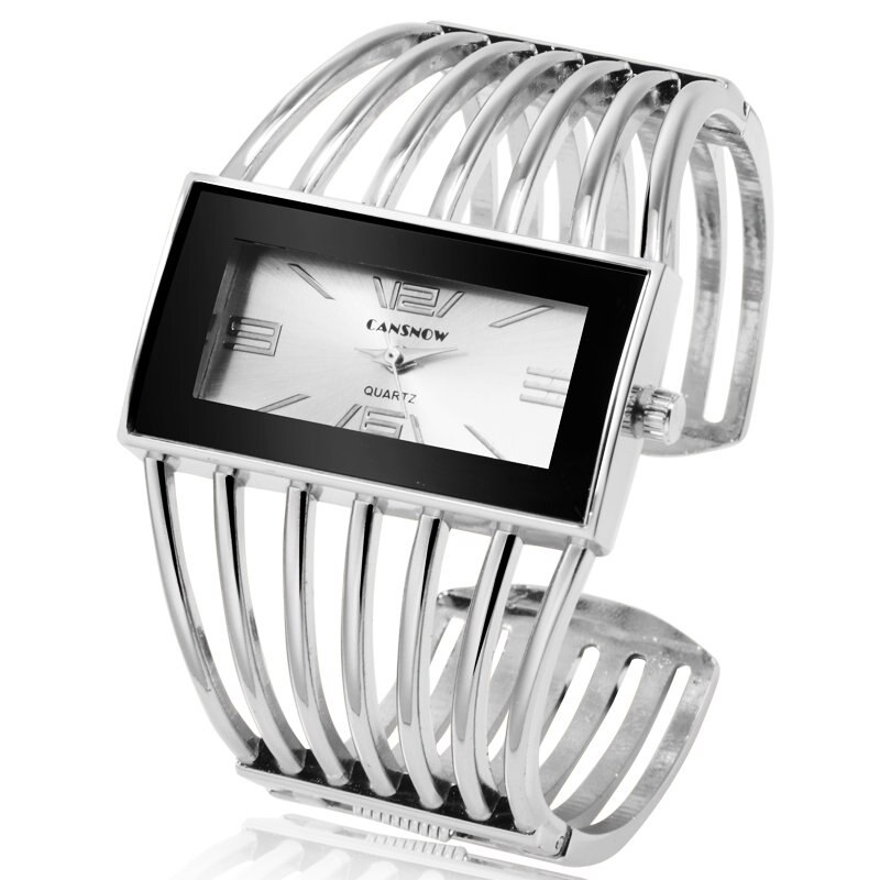 CANSNOW Womens Watch Luxury Rose Gold Bangle Bracelet Watch Women Dress Clock Female Lady Saati Girls Wristwatch Relojes: silver white
