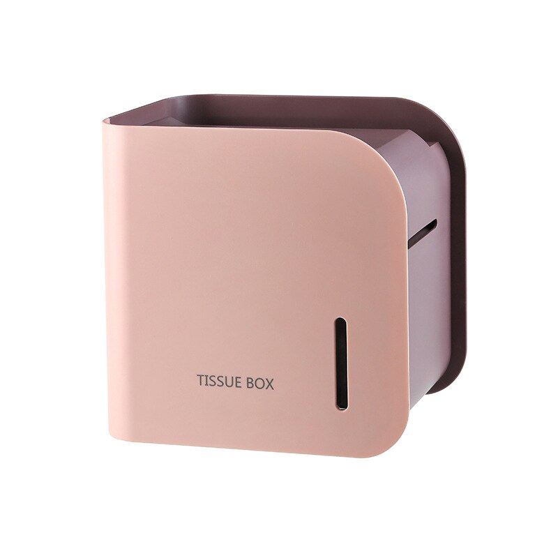 BAISPO-soporte de papel higiénico portátil, caja de almacenamiento impermeable, caja de pañuelos sin perforaciones, soporte de almacenamiento para el hogar, accesorios de baño: Pink
