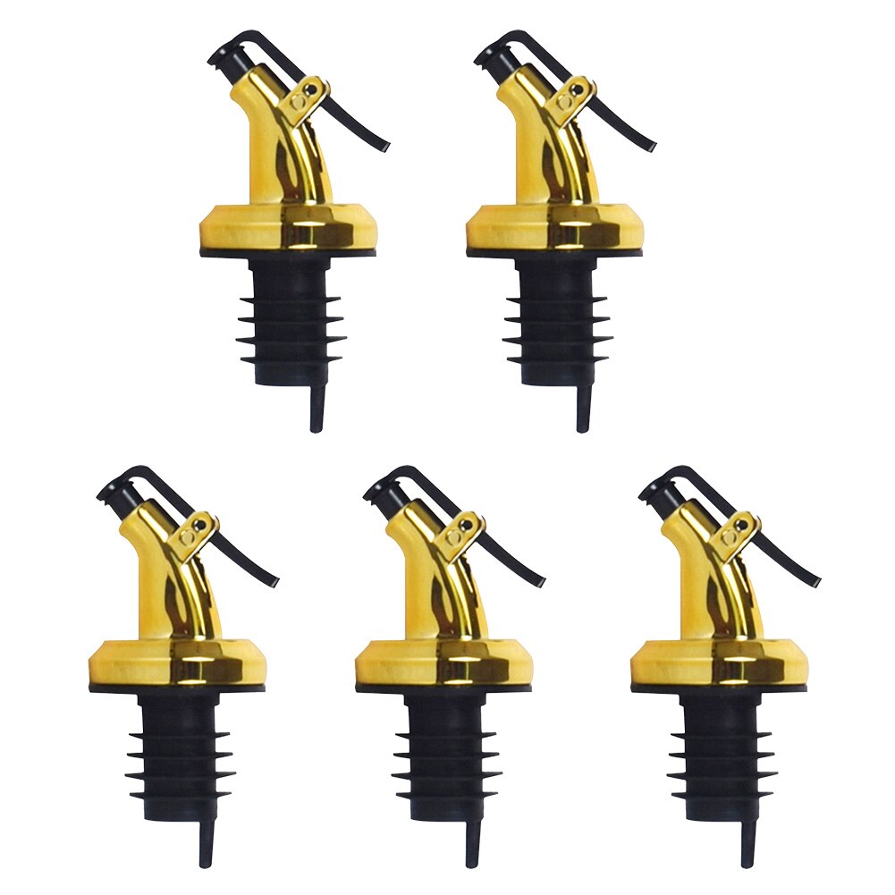 5Pcs Spuit Wijn Stopper Olijfolie Fles Schenker Vervangende Onderdelen Liquor Dispenser Tuiten Keuken Tool Flip Top Cap Nozzle bar: Goud