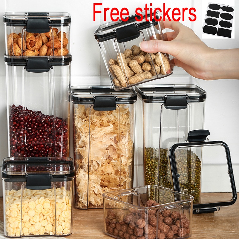 4pcs Stackable Acryl Food Storage Container Plastic Kitchen Noodle Box Multigrain Storage Tank Transparent Sealed Cans