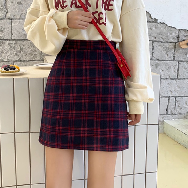 Saias femininas xadrez simples estudante meninas coreano estilo vintage elegante harajuku all-match casual das mulheres mini saia moda ulzzang