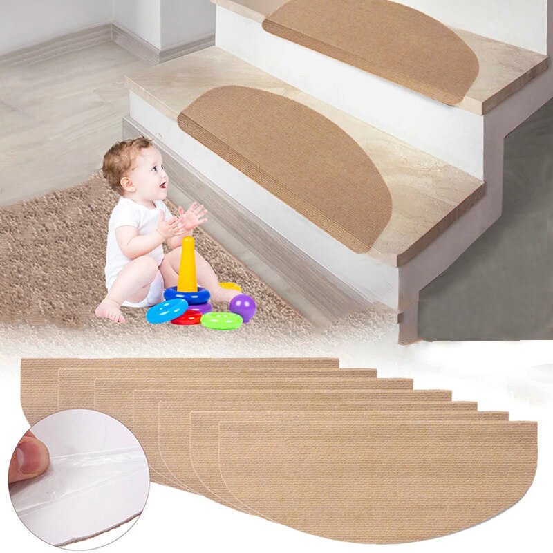 55X21CM Stair Mats Pads Non-Slip Self-Adhesive Carpet Stair Tread Mat Home Reusable Durable Stairway Cover Pads Household Decor