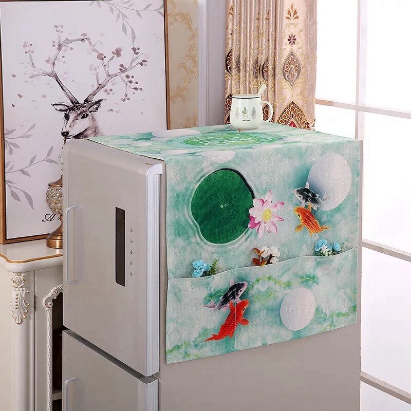 Retro bomuld linned køleskab arrangør enkelt dobbelt dør køleskab dæksel vaskemaskine støv dække køkken husholdningsartikler: Trin for trin lotus