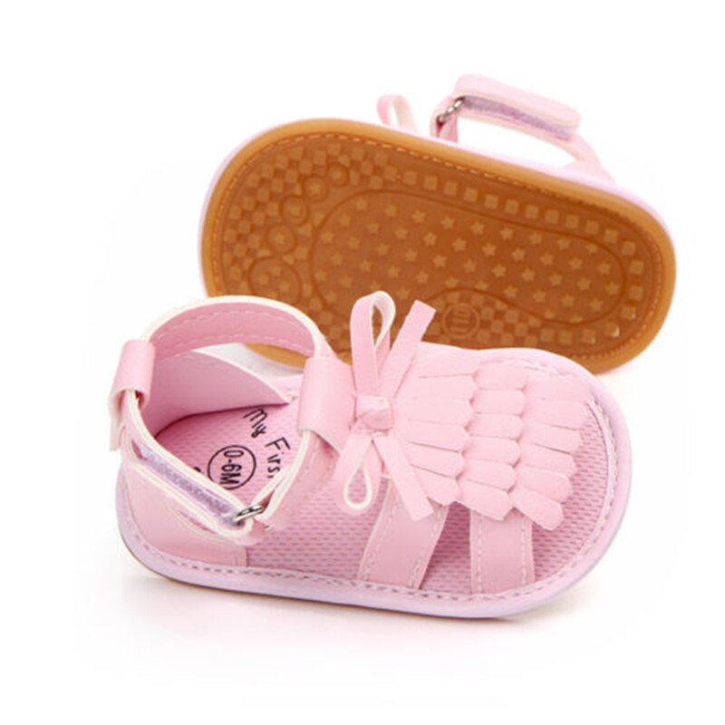 Sommer toddler baby piger afslappede sko sandal sko 0-18m solid bue krog flade pu sko baby sandaler