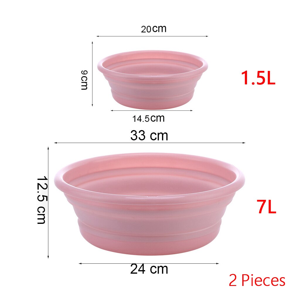 Multi-purpose Folding Wash Basin Portable Travel Hiking Camping Picnic Cleaning Tool Lightweight Hanging Collapsible Laundry Tub: 1.5L 7L Pink