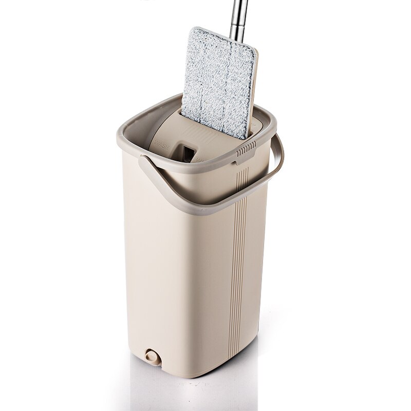 Cubo de fregona plano exprimible Manos libres con mango de acero inoxidable cabezal giratorio de limpieza de suelo en seco húmedo 360 con almohadillas de fregona reutilizables