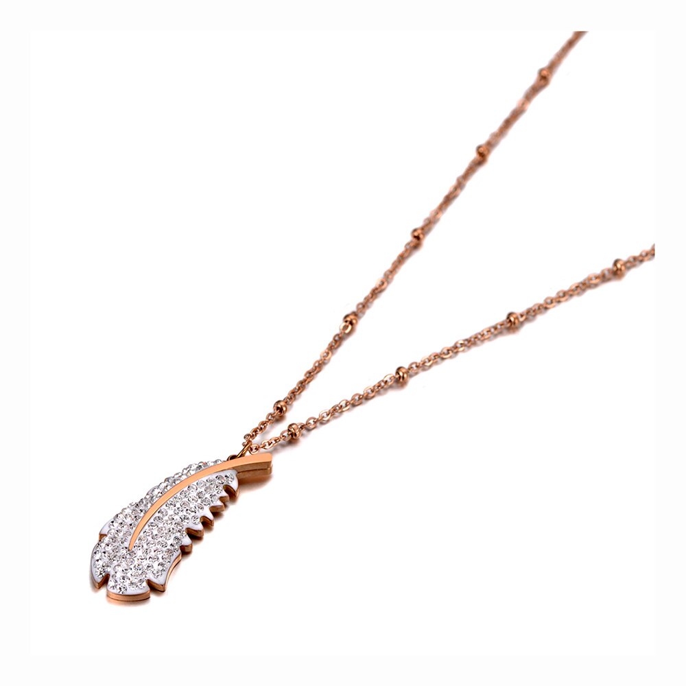 Lokaer Rose Gold Titanium Stainless Steel Feather Charm Choker Necklaces Bohemia CZ Crystal Pendant Necklace For Women N20009: Rose Gold