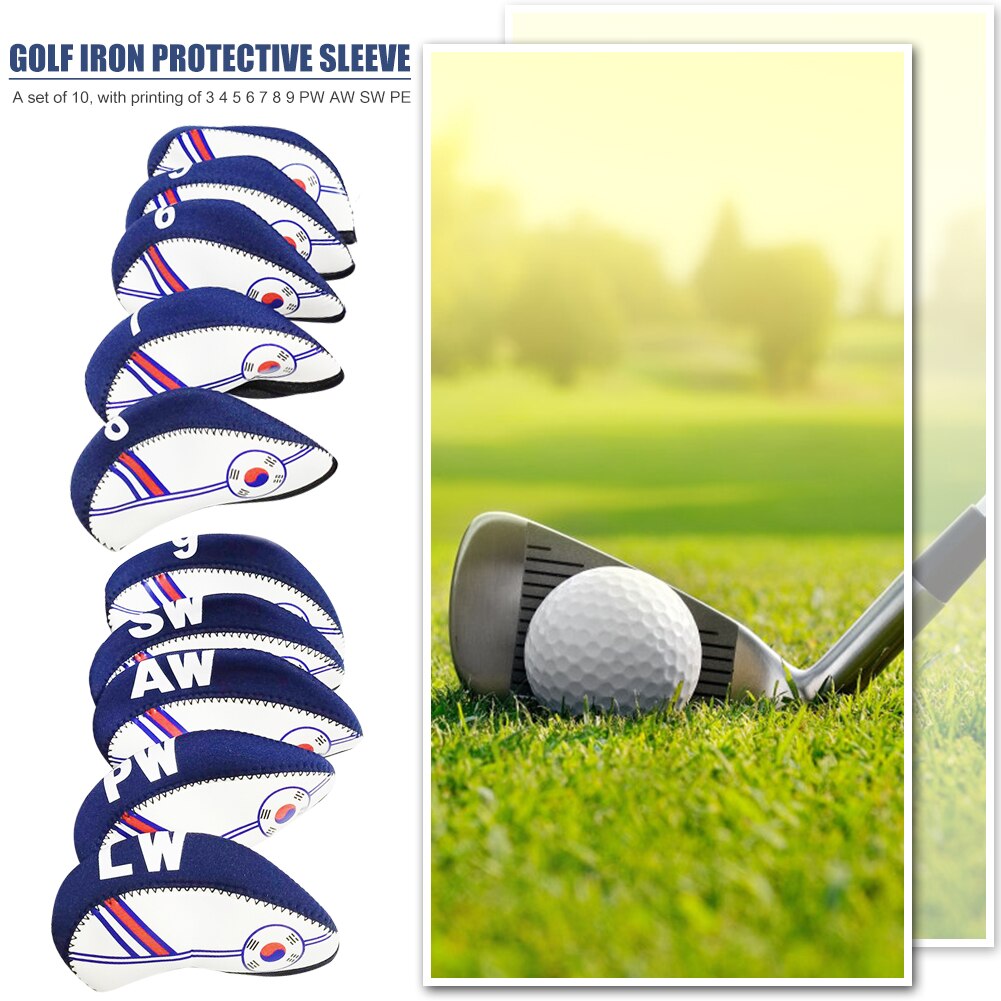 10 pièces/ensemble exquis corée drapeau impression Golf Club fer tête couvre protecteur Golf tête couverture ensembles fer Club tête couverture accessoires