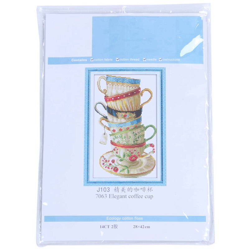 DIY Handmade Needlework Cross Stitch Set Embroidery Kit 14CT Coffee cups Pattern Cross-Stitching 28*42cm Home Decoration
