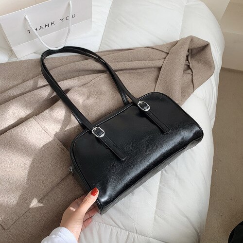 Jahrgang damen-schultertasche aus pu-leder, grün, geräumig, Ideal für Höhle alltag: Schwarz