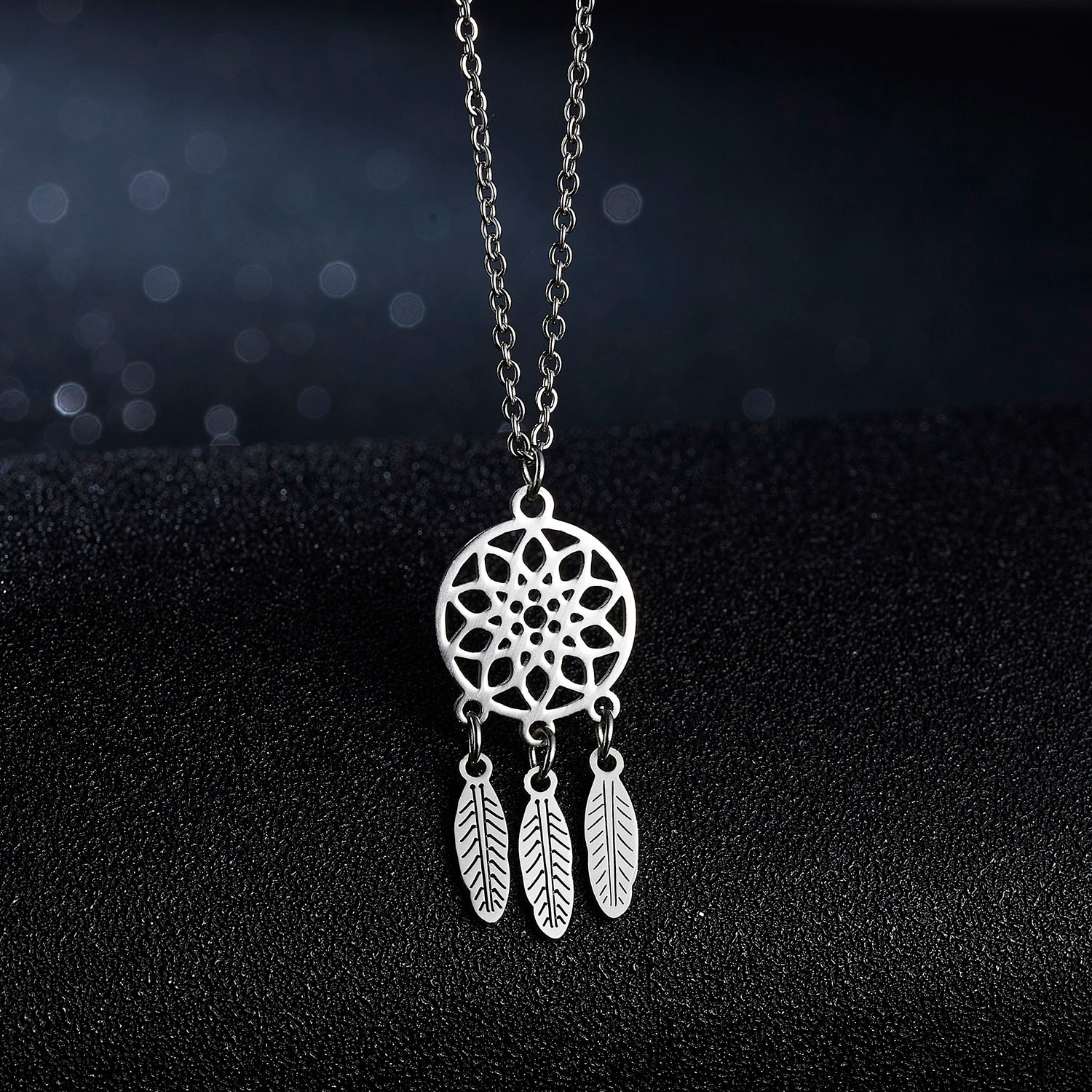 Stainless Steel Necklace For Women Men Silver Color Dreamcatcher Pendant Simple Cute Cat Elephant Necklace Jewelry