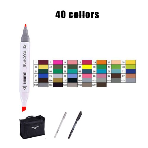Touchcinco marcadores para desenho 12/24/30/40/60/80/168 cores ponta de escova dupla marcador de arte profissional de álcool anima: 40 Colors white