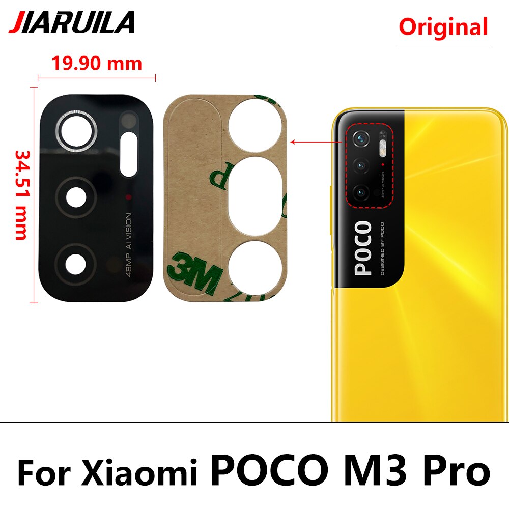 100% Originele Rear Back Camera Glas Lens Cover Voor Xiaomi Poco M3 M3 Pro Met Ahesive Sticker: Poco M3 Pro