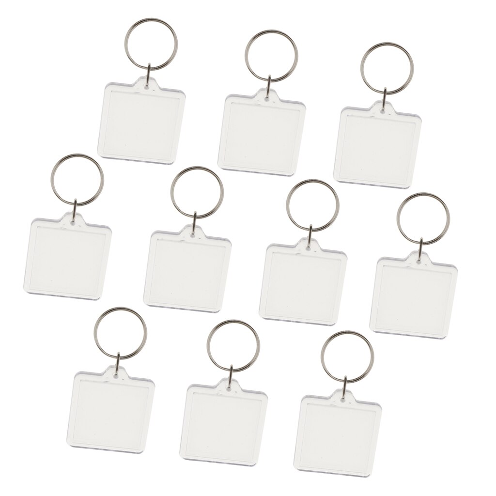 10Pieces Square Shape Blank Insert Photo Picture Frame Split Ring Keychain
