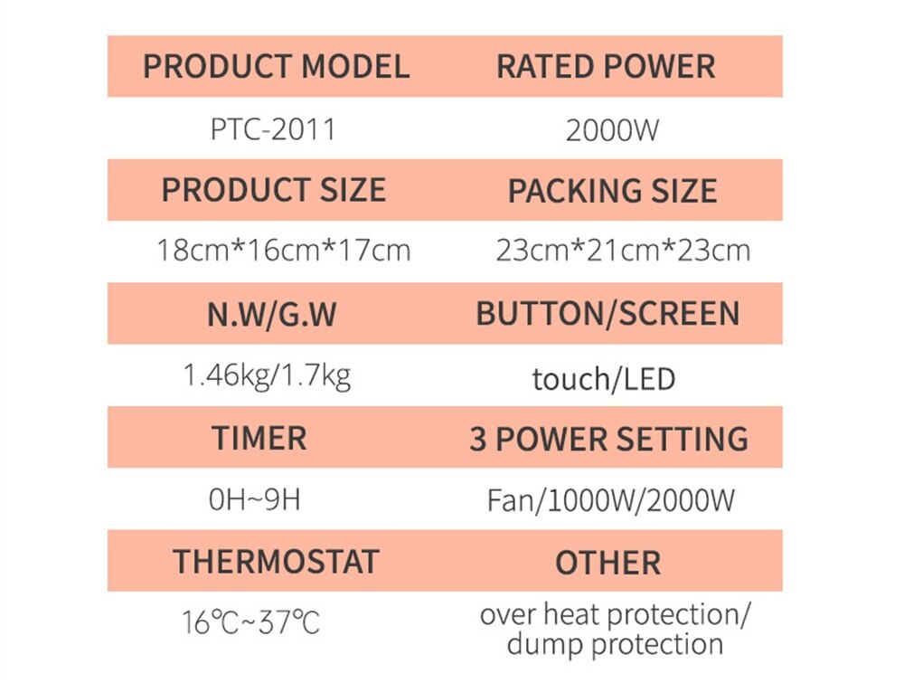 2000W Electric Warm Air Fan With Touch Control Portable Fast Heating High-power Home Heater for Office Room Health Heaters