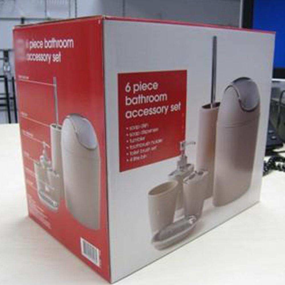 6pcs/set Bathroom Toiletries Practical Plastic Tooth Brushing Holder Mouthwash Cup Soap Box Trash Can Emulsion Bottle