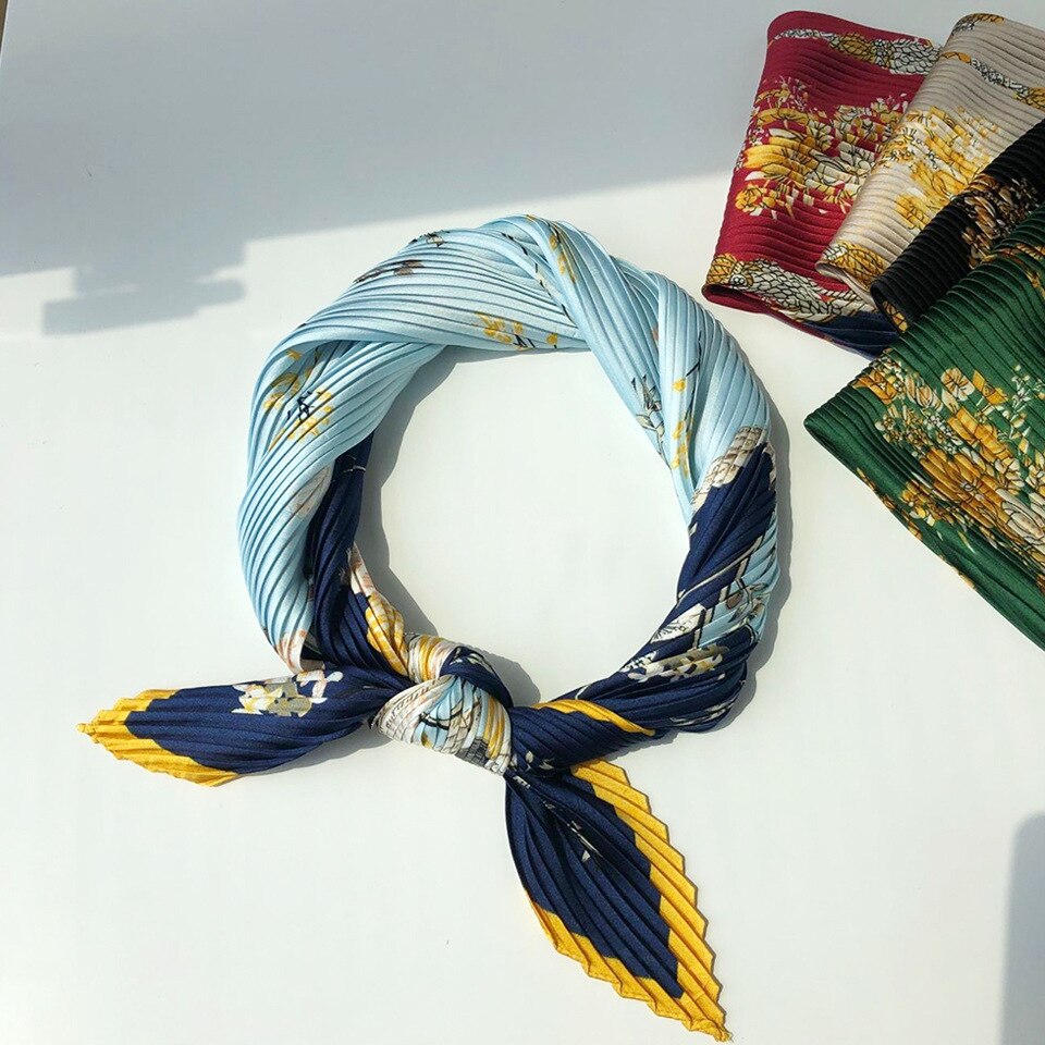DVLWS gros soie-like femmes foulard plissé petit carré léopard imprimé écharpe cheveux bande décoration femmes écharpe