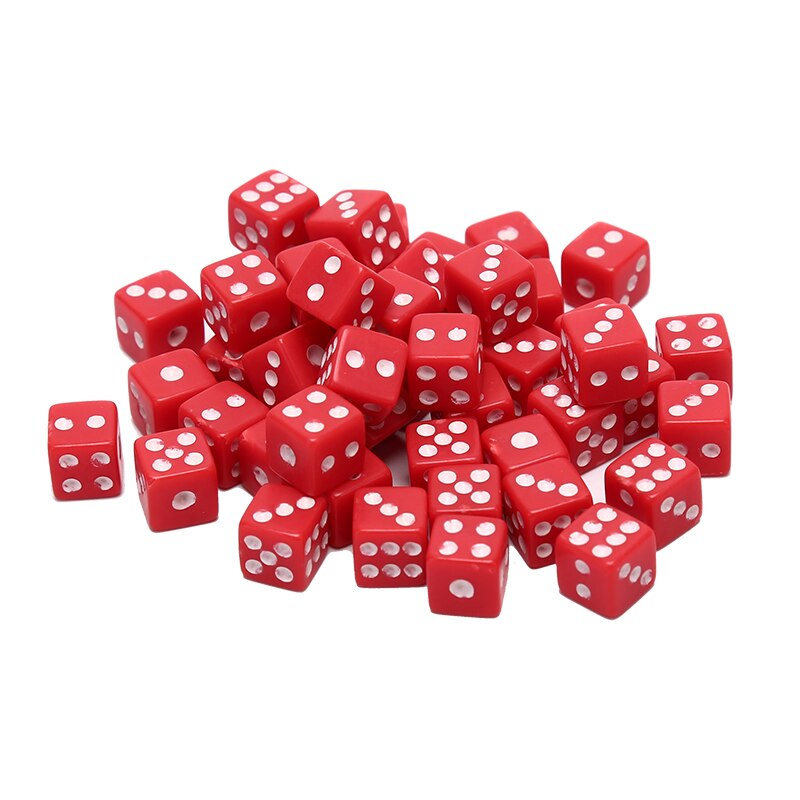 50 PC Dices 8mm Plastic White Gaming Dice Standard Six Sided Decider Birthday Parties Board Game: Red