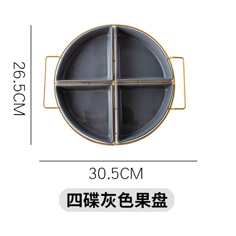 Northern European-Style Ceramic Fruit Dish Dried Fruit Box Hard Fruit Dish Seperated Platter Household Snack Dish Snack Plate: Dark Gray