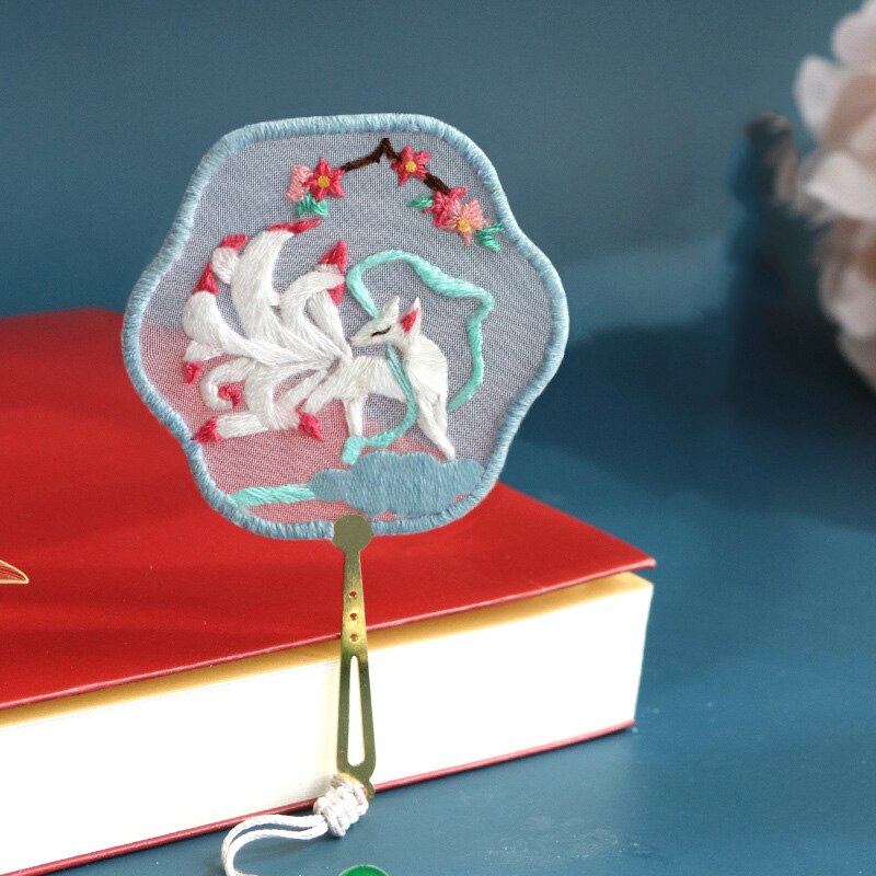 Chinese Flower DIY Bookmark Embroidery Kit with Hoop Needlework Cross Stitch Handmade Craft Sewing Art Set Unfinished Kit