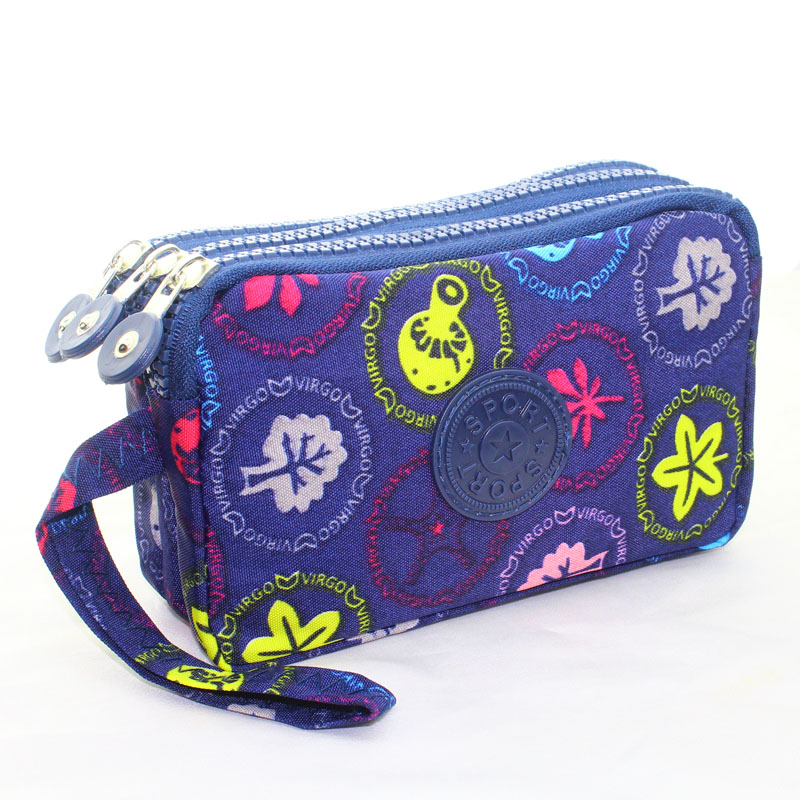 Cartera de tela de lona con 3 cremalleras para mujer, monedero de flores, bolso de mano, billetera para niña: 16