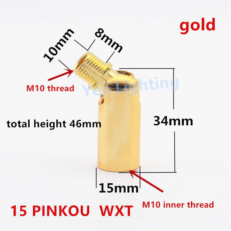 Universal head M10 M8 inner thread outside teeth 180 degree turn ceiling rose canopy adapter lamp base connector iron plating: 15 PK - gold