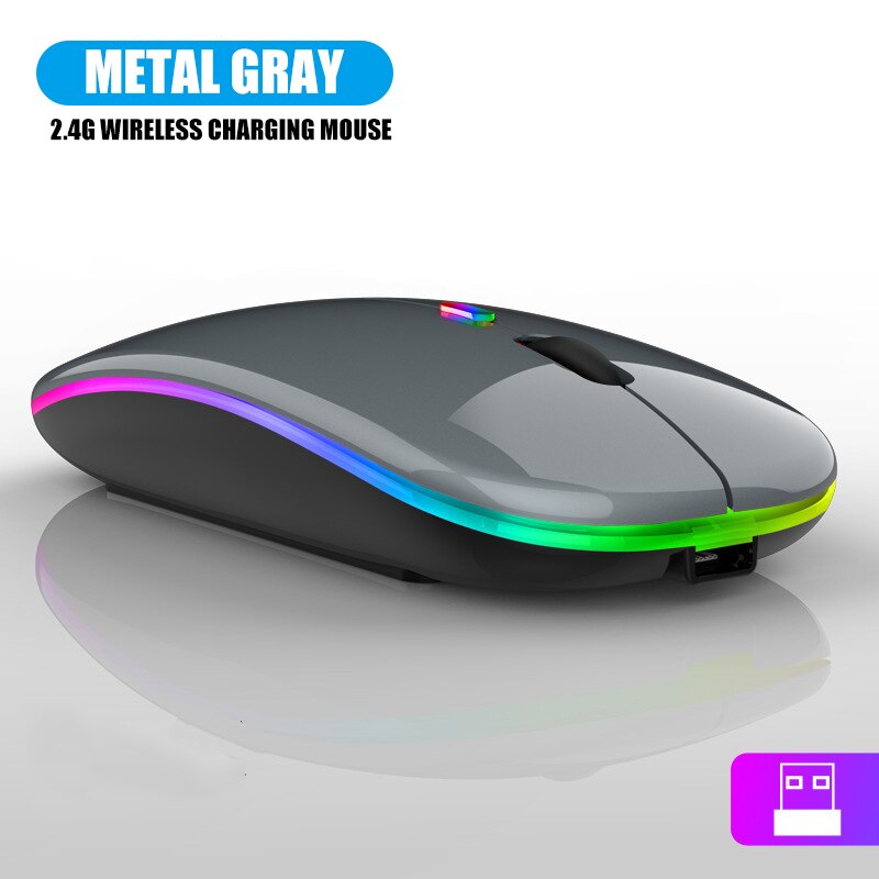 Wireless Mouse 2.4Ghz USB RGB Bluetooth 5.2 Mouse Wireless Computer Silent Mause LED Backlit Ergonomic Gaming Mouse For Laptop: RGB Wireless gray