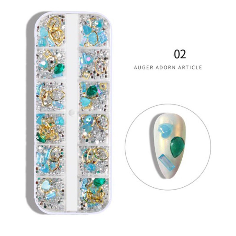 12 gitter farverige krystal alien nitte perle blandet pakke neglesten perler nitter flad ryg skinnende spidser 3d neglekunst dekorationer: 02