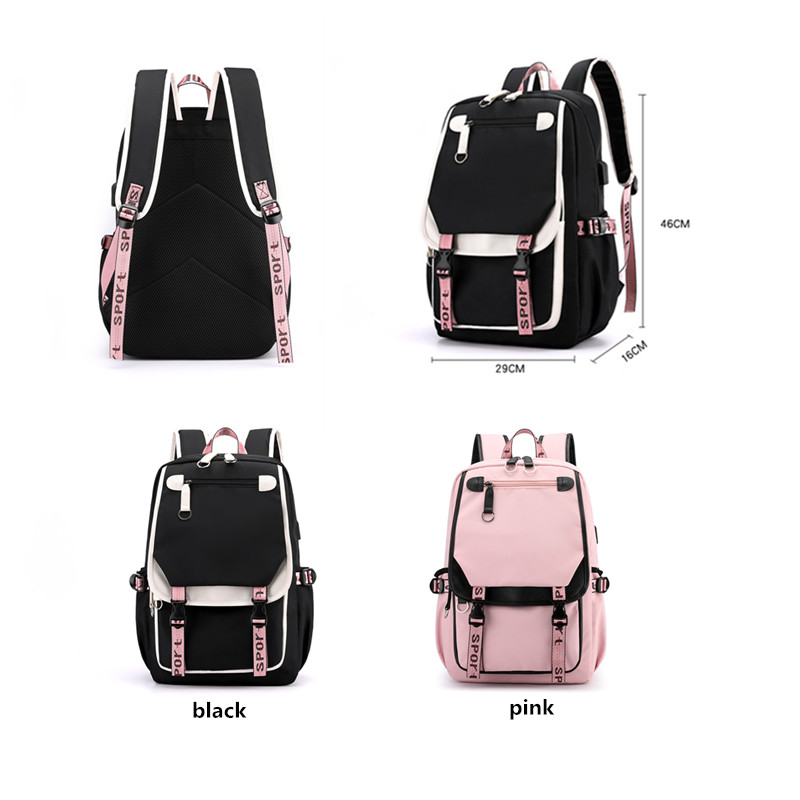 Mochila escolar para meninas, estilo coreano, preta, rosa, bonita, para presente, de adolescentes