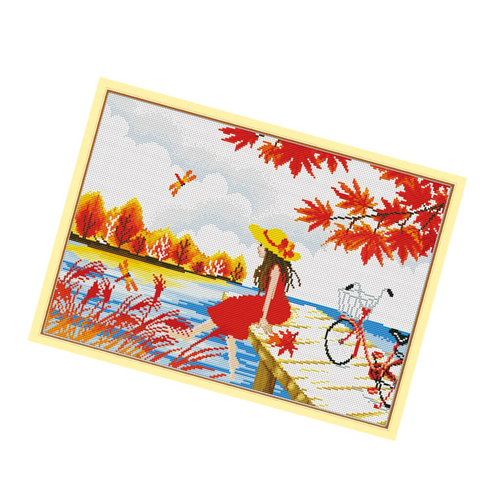 Stamped &amp; Counted Cross Stitch Kit Embroidery Crafts - Autumn Girl